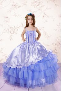 Fashion Ruffled Floor Length Baby Blue Little Girl Pageant Dress Spaghetti Straps Sleeveless Lace Up