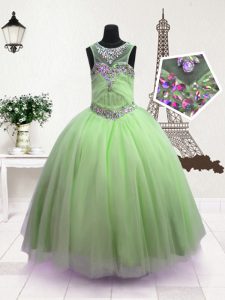 Scoop Green Ball Gowns Beading Little Girls Pageant Dress Zipper Organza Sleeveless Floor Length