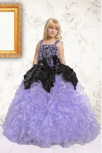 Trendy Beading and Pick Ups Kids Pageant Dress Lavender Lace Up Sleeveless Floor Length