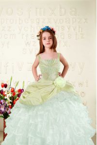 Enchanting Yellow Green Kids Formal Wear Military Ball and Sweet 16 and Quinceanera with Beading and Ruffled Layers Straps Sleeveless Lace Up