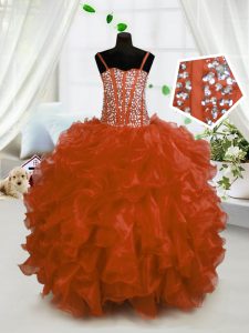 Admirable Sleeveless Beading and Ruffles Lace Up Child Pageant Dress