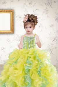 Multi-color Lace Up Little Girls Pageant Dress Wholesale Beading and Ruffles and Sequins Sleeveless Floor Length