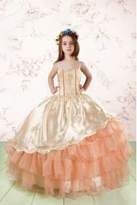 Ruffled Ball Gowns Child Pageant Dress Orange Red Spaghetti Straps Organza Sleeveless Floor Length Lace Up