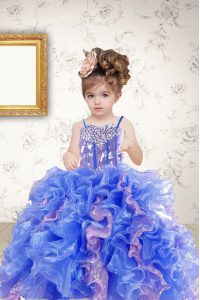 Sleeveless Beading and Ruffles and Sequins Lace Up Child Pageant Dress