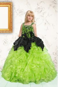 Pick Ups Ball Gowns Little Girl Pageant Gowns Apple Green Straps Organza Sleeveless Floor Length Lace Up