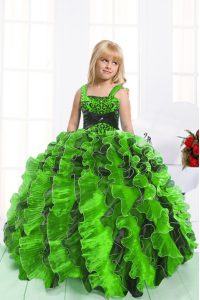 Excellent Mermaid Beading and Ruffles Little Girls Pageant Dress Wholesale Lace Up Sleeveless Floor Length