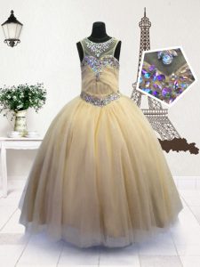 Nice Scoop Sleeveless Zipper Little Girl Pageant Dress Light Yellow Organza