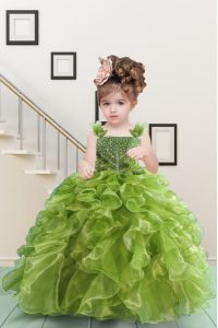 Straps Sleeveless Organza Little Girl Pageant Gowns Beading and Ruffles Lace Up