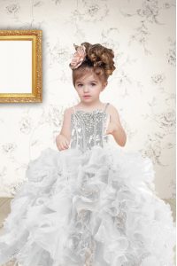 Excellent Organza Sleeveless Floor Length Pageant Gowns For Girls and Beading and Ruffles and Sequins
