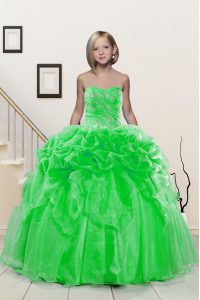 Sleeveless Organza Floor Length Lace Up Kids Formal Wear in with Beading and Pick Ups