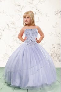 Perfect Floor Length Grey Child Pageant Dress Tulle Sleeveless Beading