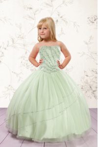 Excellent Apple Green Girls Pageant Dresses Party and Wedding Party with Beading Strapless Sleeveless Lace Up
