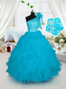 One Shoulder Sleeveless Organza Little Girls Pageant Dress Wholesale Embroidery and Ruffles Lace Up