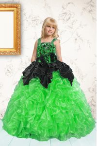 Beauteous Green Sleeveless Beading and Pick Ups Floor Length Little Girl Pageant Gowns