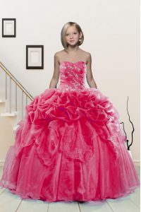 Most Popular Organza Sleeveless Floor Length Little Girls Pageant Gowns and Beading and Pick Ups