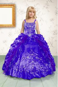 Fantastic Sleeveless Beading and Appliques and Pick Ups Lace Up Little Girls Pageant Dress