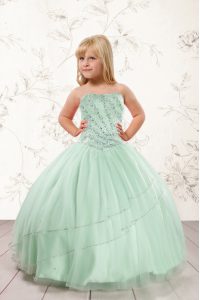 Apple Green Sleeveless Beading Floor Length Child Pageant Dress