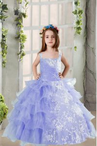 Square Sleeveless Organza Little Girls Pageant Gowns Lace and Ruffled Layers Lace Up