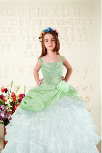 Trendy Sleeveless Beading and Ruffled Layers and Hand Made Flower Lace Up Child Pageant Dress