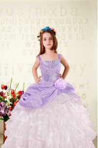 Ruffled Lilac Sleeveless Organza Lace Up Little Girls Pageant Gowns for Military Ball and Sweet 16 and Quinceanera