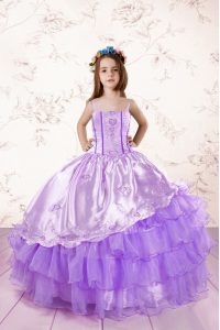 Excellent Ruffled Spaghetti Straps Sleeveless Lace Up Kids Formal Wear Lavender Organza