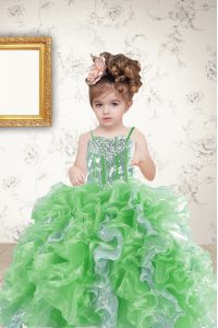 Sleeveless Floor Length Beading and Ruffles and Sequins Lace Up Kids Pageant Dress with Multi-color