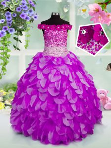 Lavender Off The Shoulder Lace Up Beading and Hand Made Flower Little Girls Pageant Dress Wholesale Sleeveless