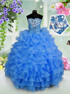 Sweetheart Sleeveless Organza Little Girls Pageant Dress Ruffled Layers and Sequins Lace Up
