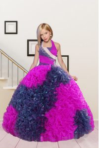 Elegant Halter Top Floor Length Ball Gowns Sleeveless Hot Pink Little Girl Pageant Gowns Lace Up