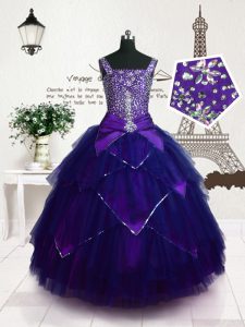 Modern Sleeveless Beading and Belt Lace Up Pageant Gowns For Girls