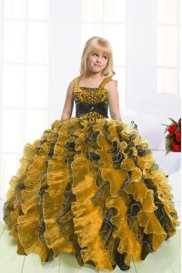 Multi-color Lace Up Straps Beading and Ruffles Little Girls Pageant Dress Organza Sleeveless