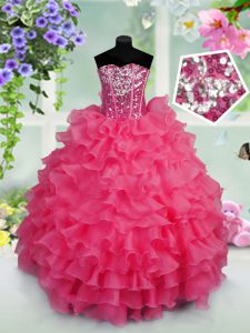 Elegant Sleeveless Lace Up Floor Length Ruffled Layers and Sequins Little Girls Pageant Gowns