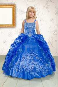 Stunning Sleeveless Lace Up Floor Length Beading and Appliques and Pick Ups Girls Pageant Dresses