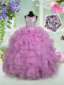 Lilac Scoop Zipper Ruffles and Sequins Child Pageant Dress Sleeveless