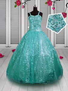 Discount Sleeveless Lace Up Floor Length Beading and Sequins Little Girl Pageant Gowns