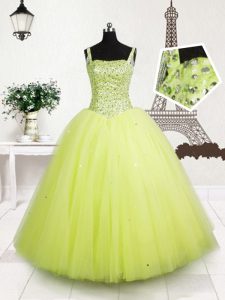 Cute Sleeveless Beading and Sequins Lace Up Pageant Gowns For Girls