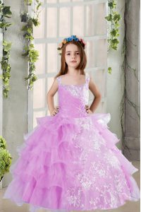 On Sale Ruffled Lavender Sleeveless Organza Lace Up Child Pageant Dress for Party and Wedding Party