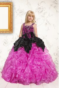 Graceful Black and Hot Pink Sleeveless Organza Lace Up Little Girls Pageant Gowns for Party and Wedding Party