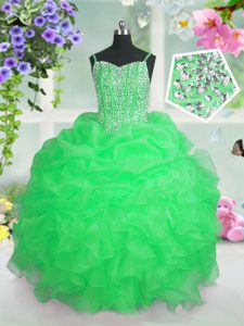 Pick Ups Ball Gowns Little Girls Pageant Dress Wholesale Spaghetti Straps Organza Sleeveless Floor Length Lace Up