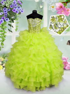 Charming Ball Gowns Ruffled Layers and Sequins Little Girl Pageant Dress Lace Up Organza Sleeveless Floor Length