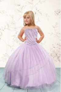 Luxurious Lilac Child Pageant Dress Party and Wedding Party with Beading Strapless Sleeveless Lace Up