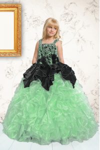 Organza Sleeveless Floor Length Little Girls Pageant Dress and Appliques and Pick Ups