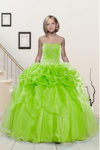 Trendy Organza Sleeveless Floor Length Kids Formal Wear and Beading and Pick Ups