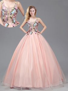 Straps See Through Baby Pink Sleeveless Tulle Criss Cross 15th Birthday Dress for Prom