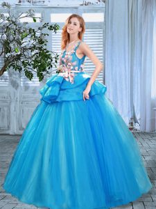 Glorious Scoop Sleeveless Organza Quinceanera Dress Appliques and Hand Made Flower Lace Up