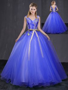 Floor Length Ball Gowns Sleeveless Royal Blue Vestidos de Quinceanera Lace Up