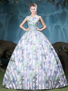Tulle Straps Sleeveless Lace Up Appliques and Pattern Quince Ball Gowns in Multi-color