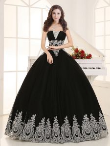 Artistic Black Sweet 16 Quinceanera Dress Military Ball and Sweet 16 and Quinceanera with Beading and Appliques Sweetheart Sleeveless Lace Up
