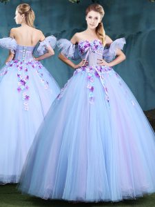 Lavender 15th Birthday Dress Military Ball and Sweet 16 and Quinceanera with Appliques Sweetheart Sleeveless Lace Up