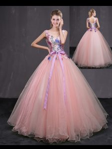 Floor Length Ball Gowns Sleeveless Baby Pink Sweet 16 Dress Lace Up